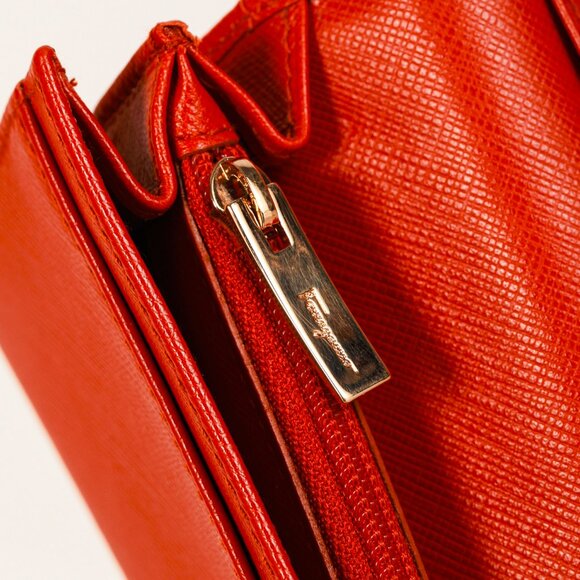 Salvatore Ferragamo Dark Orange Gancini Saffiano-Leather Continental Wallet - Picture 10 of 12